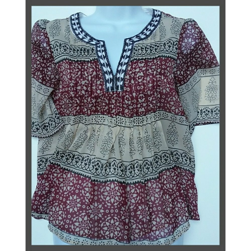 River Island Blouse Sheer Boho Top Size 8